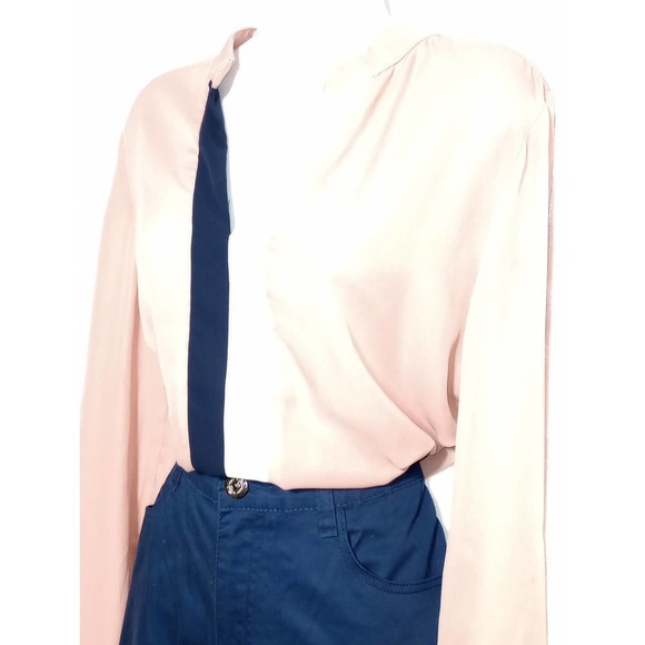 𝅺SWEET Rain Work BLOUSE Antique Rose Pink Navy Cream Top - Picture 5 of 8